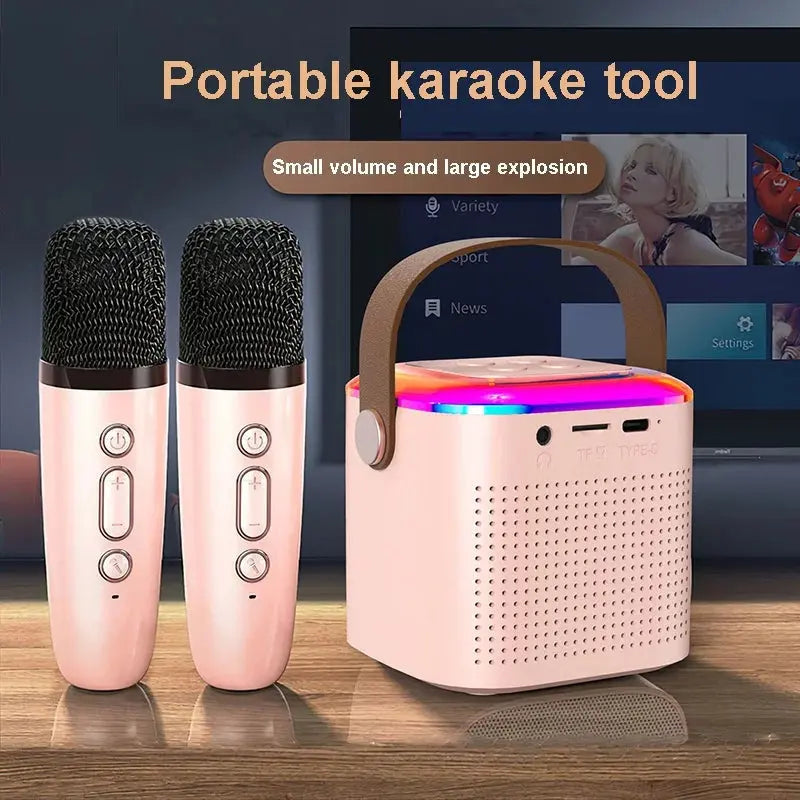 Microphone Karaoke Machine Bluetooth Speaker With 2 Wireless Mic RGB Light Home Family Singing Speaker GypsyLadys