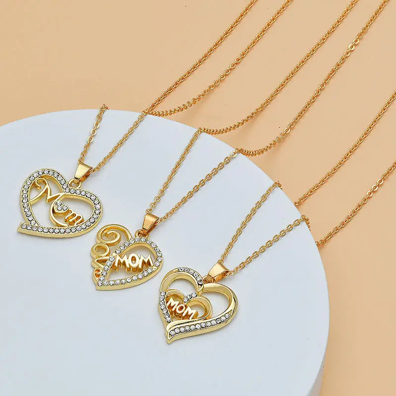Mother's Day Mom Heart Shape With Diamond Letter Necklace For Women Fine Jewelry Women Accessories Fashion Jewelry GypsyLadys
